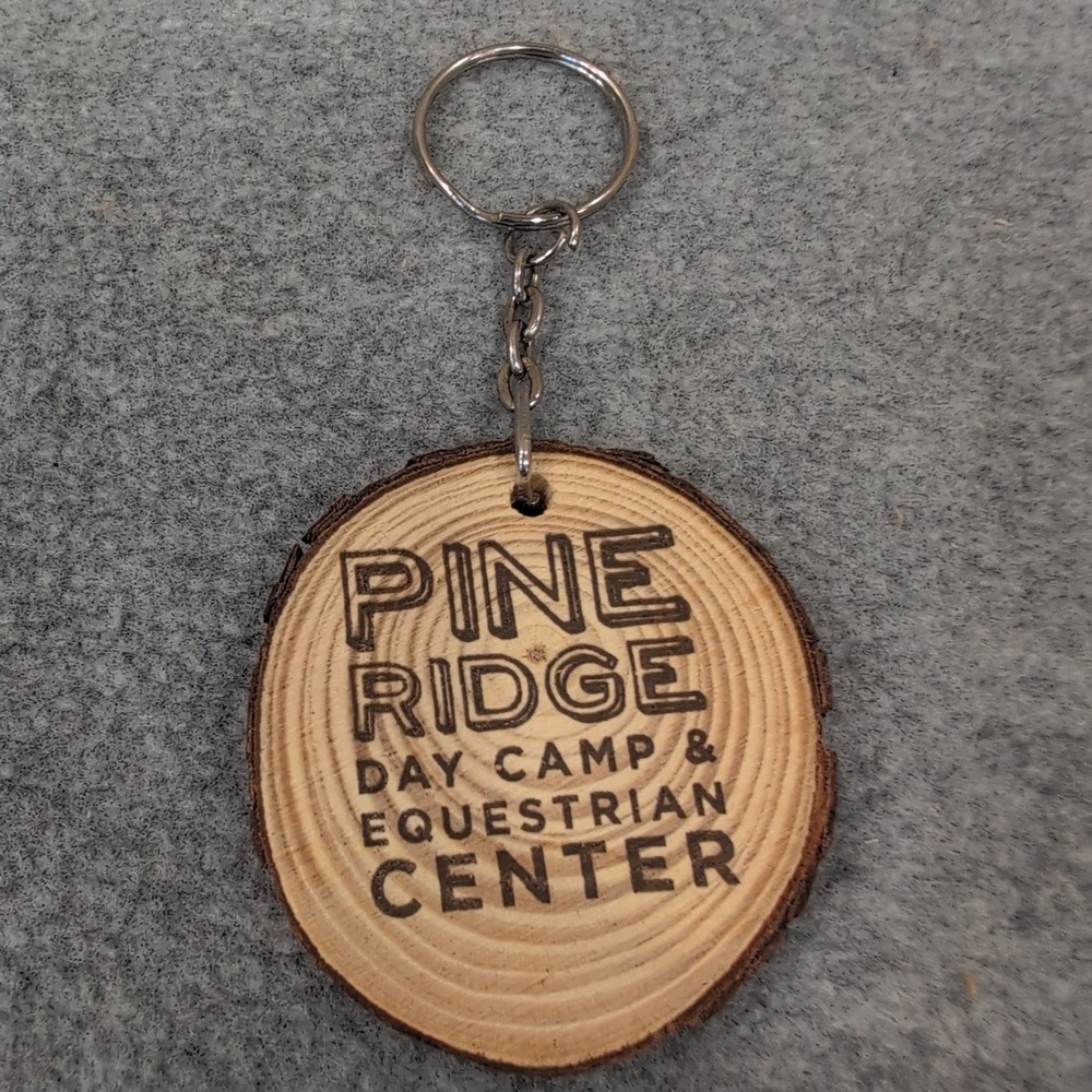 Pine Ridge Day Camp Equestrian Center Wooden Log Slice Keychain - Picture 1 of 2